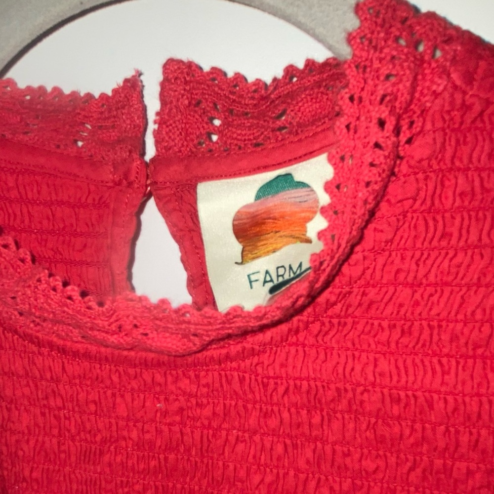 FARM Rio Red Ruffled High-Neck Blouse - Picture 7 of 12